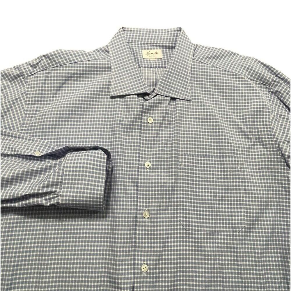 Hamilton Co. Modern LS Button Up Shirt USA Gingham Plaid Size XXL Men Light Blue